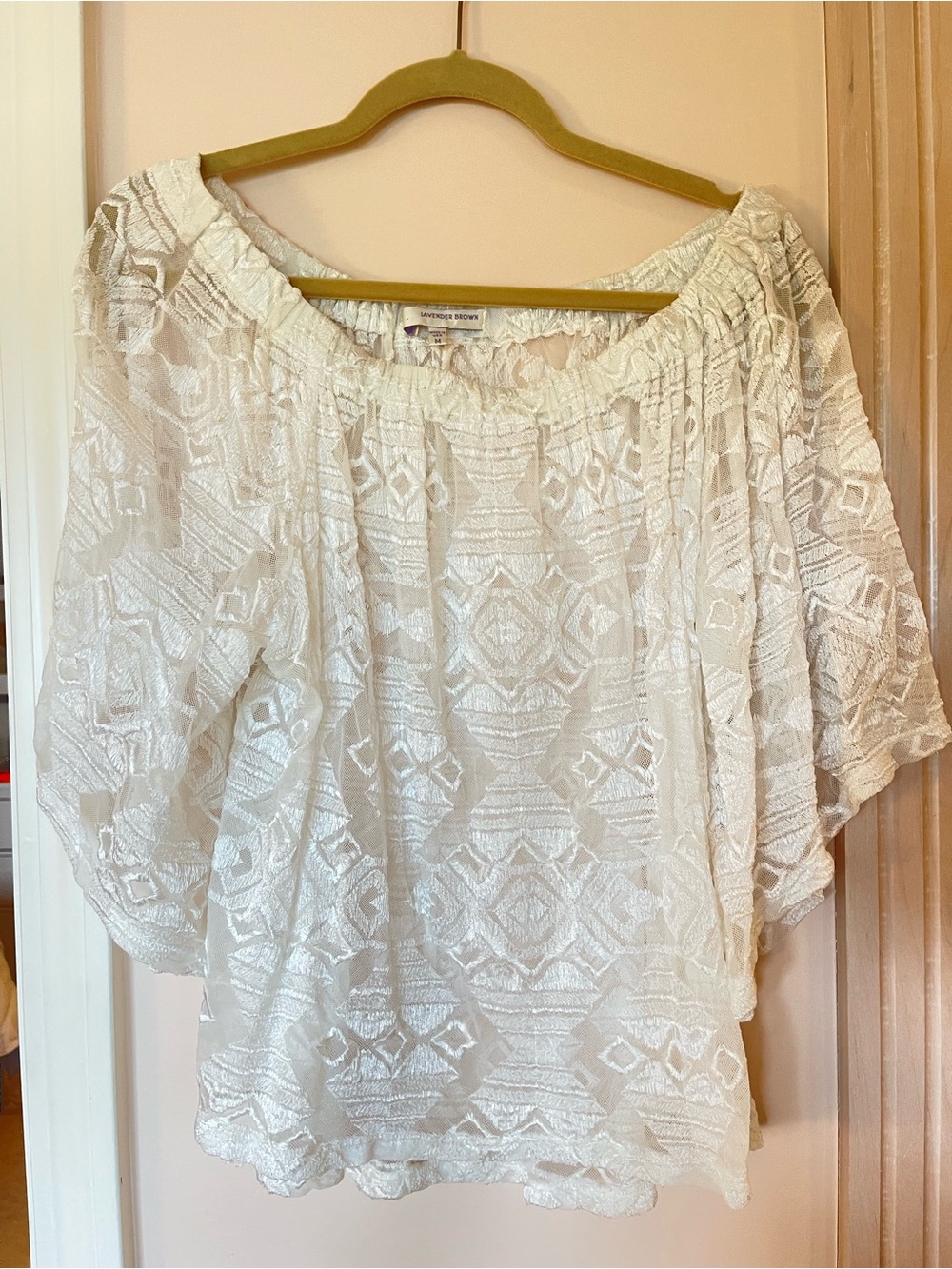 White Sheer Embroidered Peasant Top